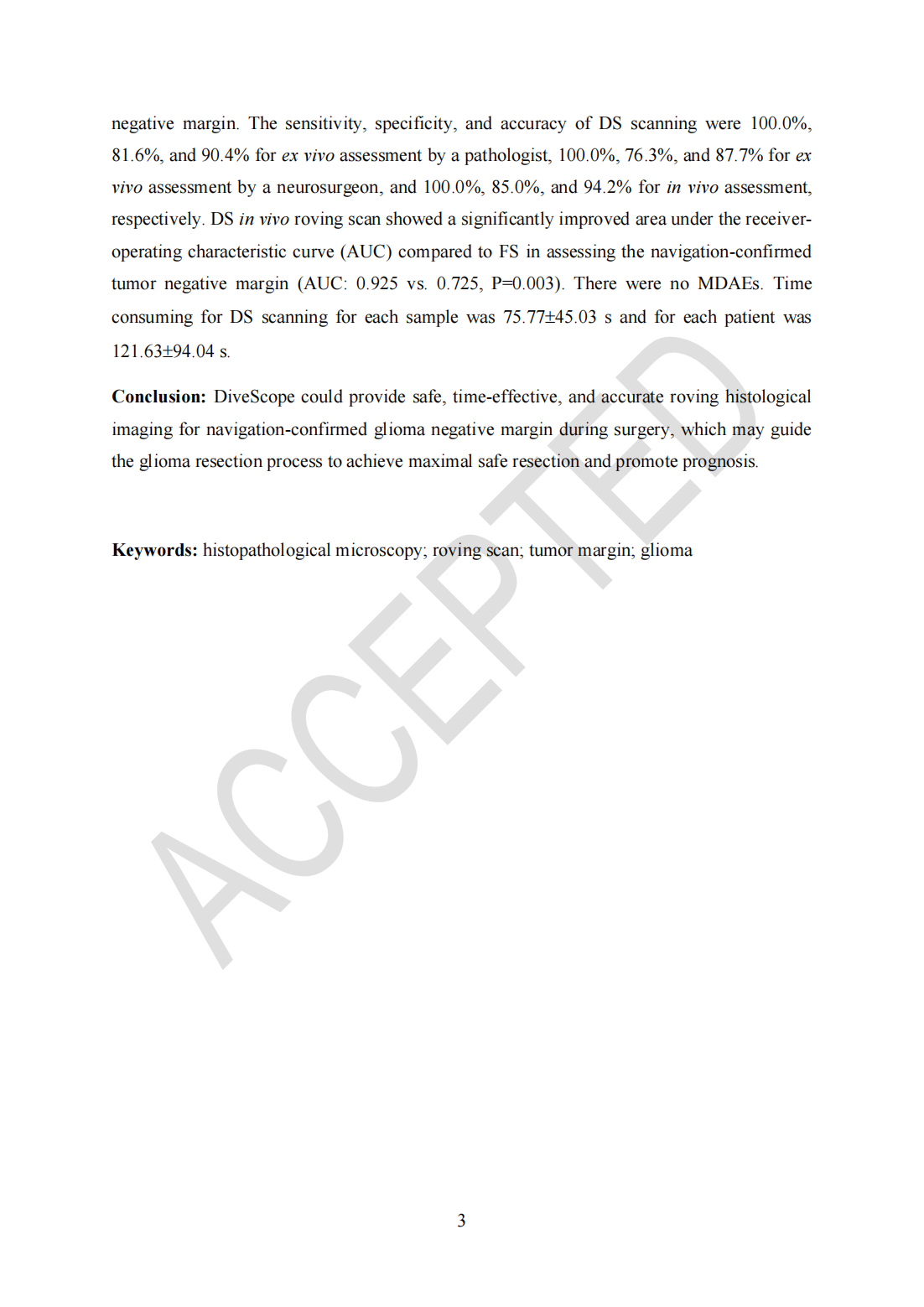 Roving histological imaging for navigation-confirmed glioma negative margin by handheld endomicroscopy: a parallel controlled study(圖3)